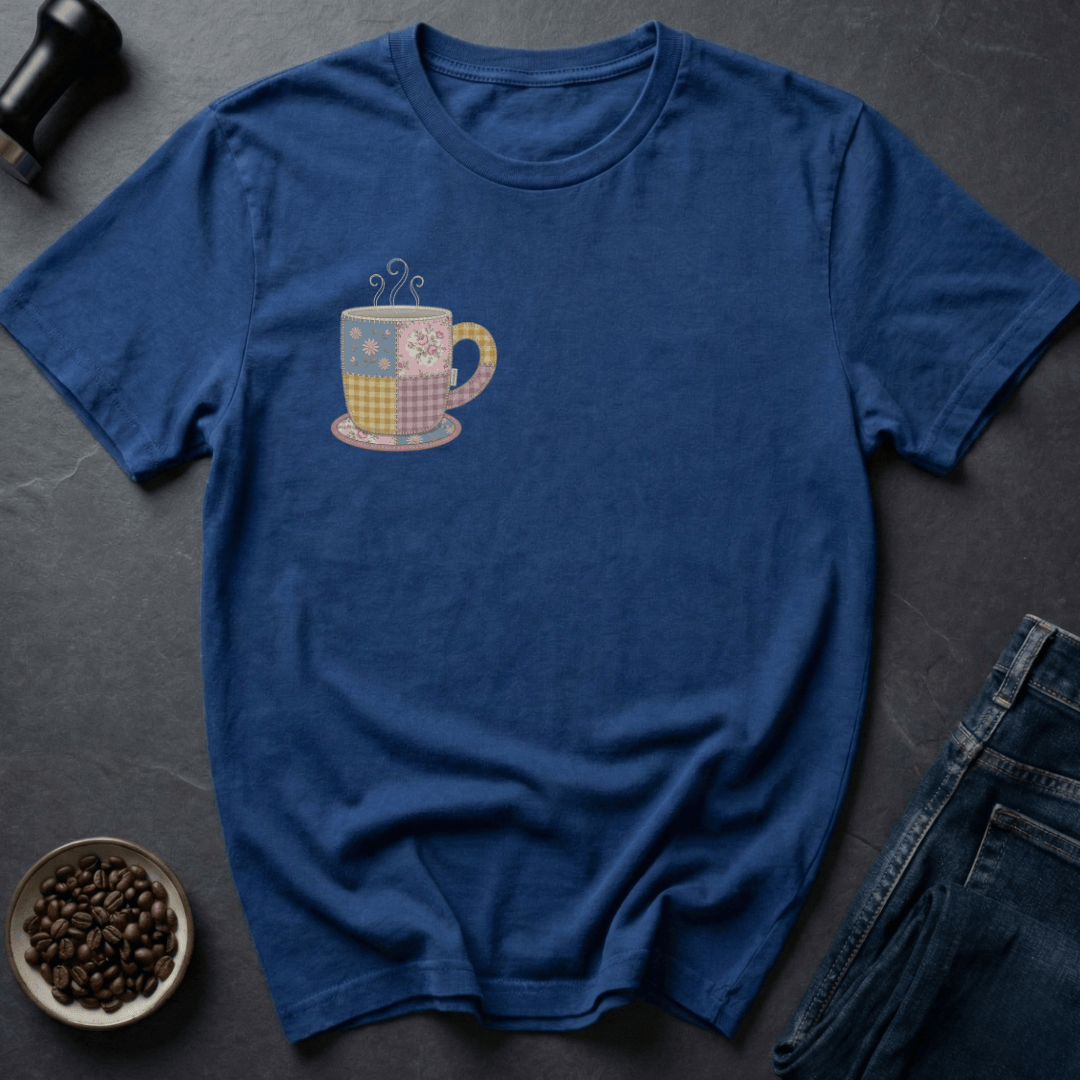 Coffee graphic Cozy Brew T-Shirt in Royal / S by Caffeine Dept