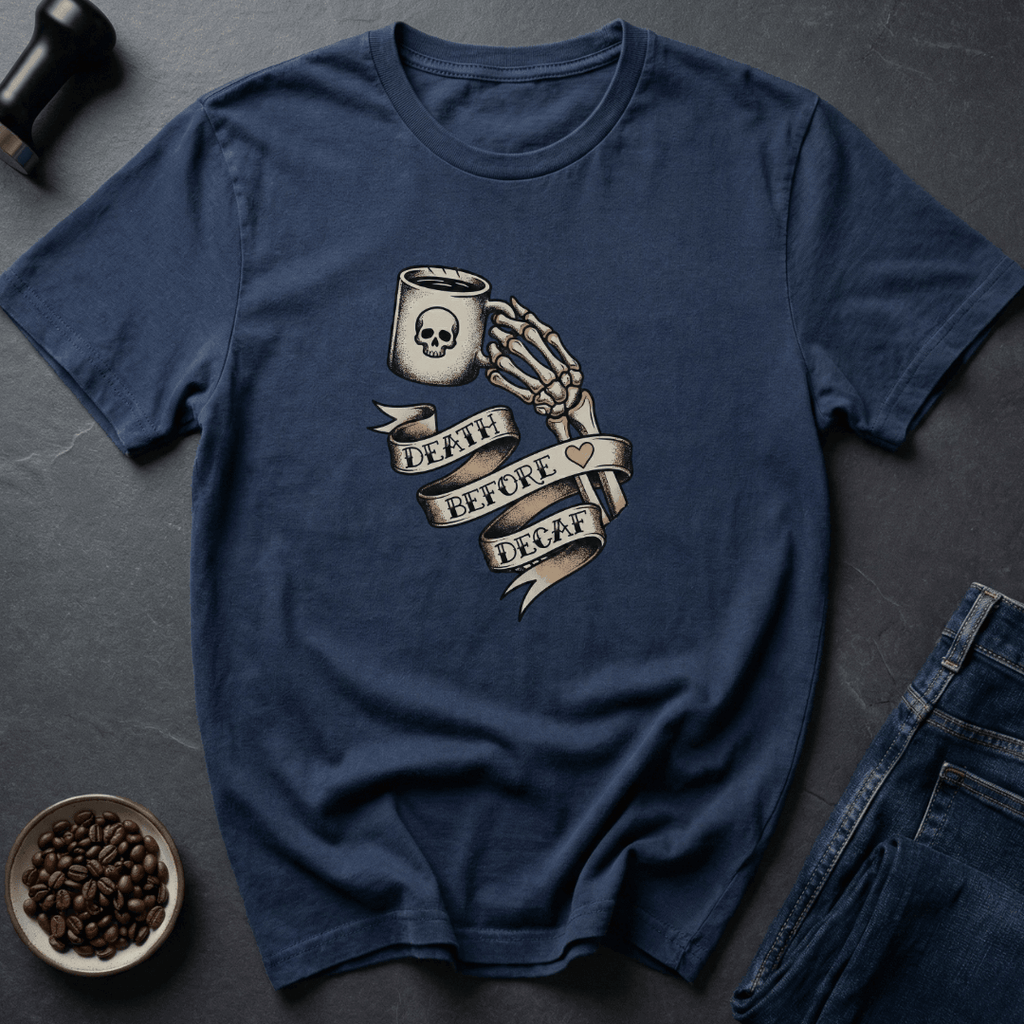 Coffee graphic Death Before Decaf T-Shirt in Dark Chocolate / S by Caffeine Dept