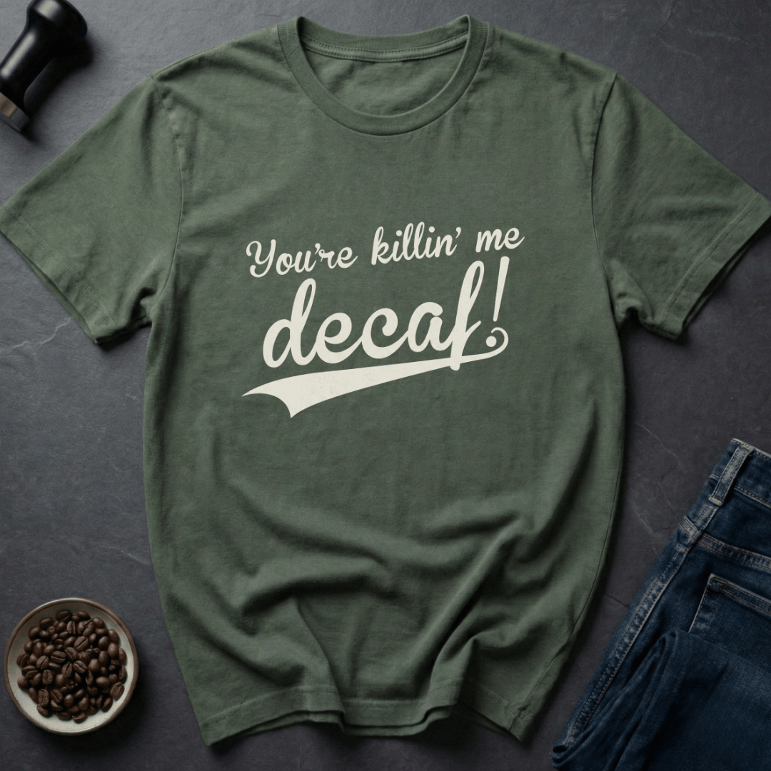 Coffee graphic Decaf Crisis T-Shirt in Military Green / S by Caffeine Dept