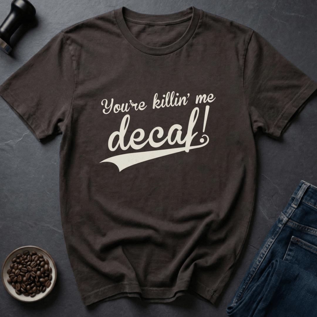 Coffee graphic Decaf Crisis T-Shirt in Dark Chocolate / S by Caffeine Dept