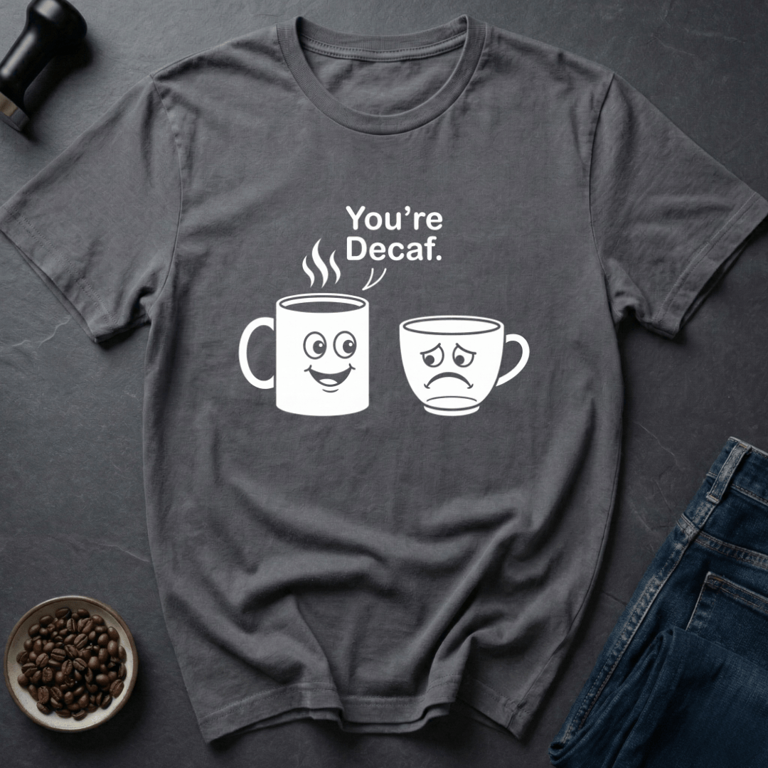 Coffee graphic Decaf Insult T-Shirt in Charcoal / S by Caffeine Dept