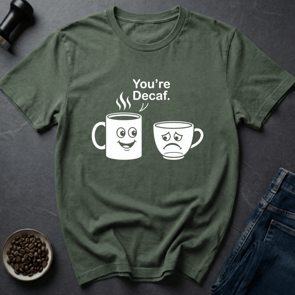 Coffee graphic Decaf Insult T-Shirt in Military Green / S by Caffeine Dept