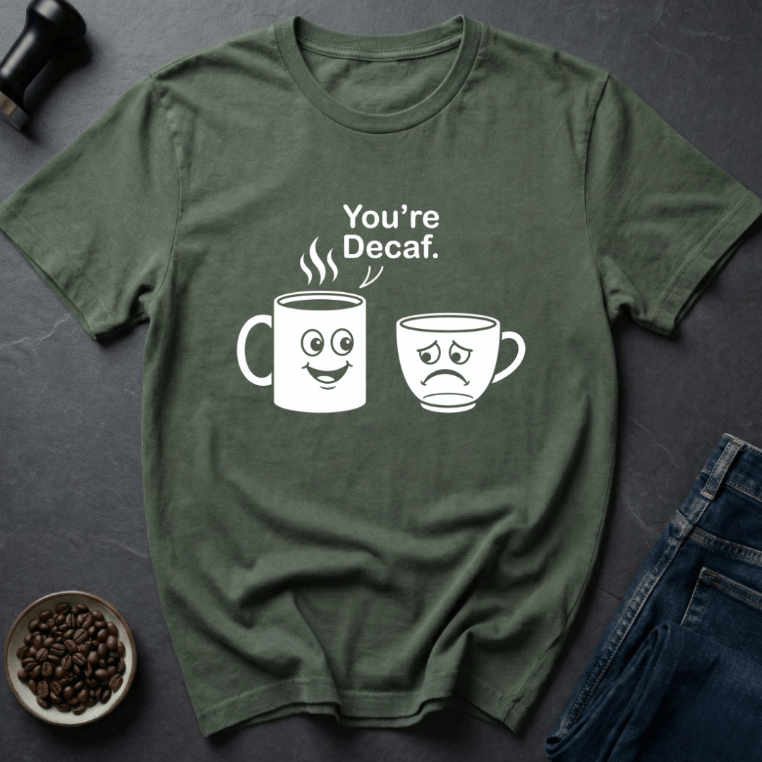 Coffee graphic Decaf Insult T-Shirt in Military Green / S by Caffeine Dept