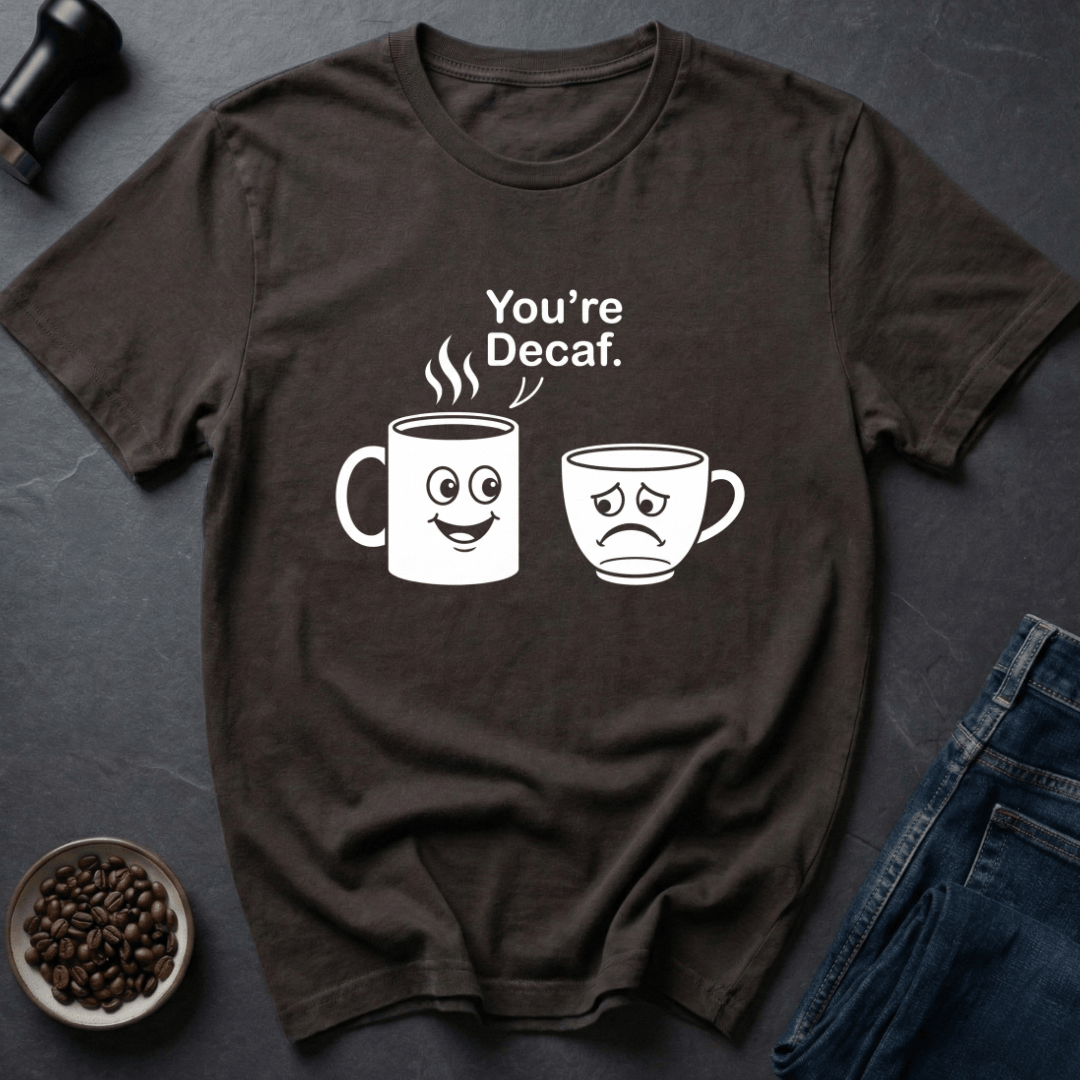 Coffee graphic Decaf Insult T-Shirt in Dark Chocolate / S by Caffeine Dept