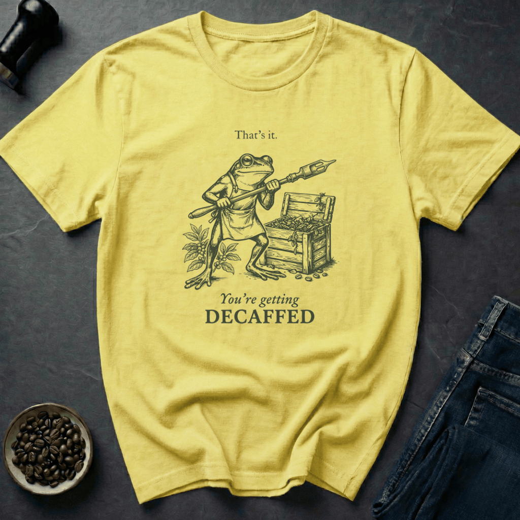 Coffee graphic Decaf Threat T-Shirt in Cornsilk / S by Caffeine Dept