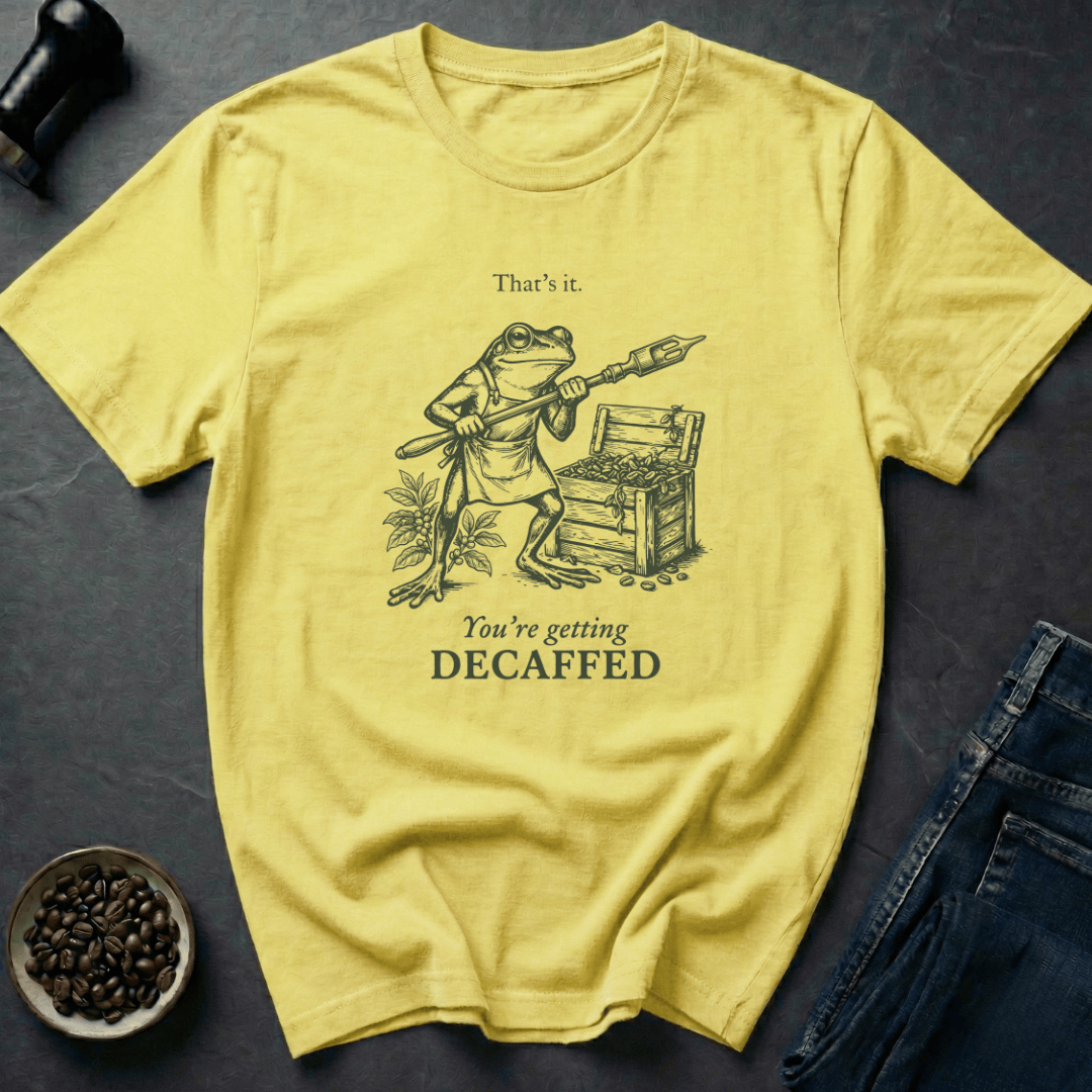 Coffee graphic Decaf Threat T-Shirt in Cornsilk / S by Caffeine Dept