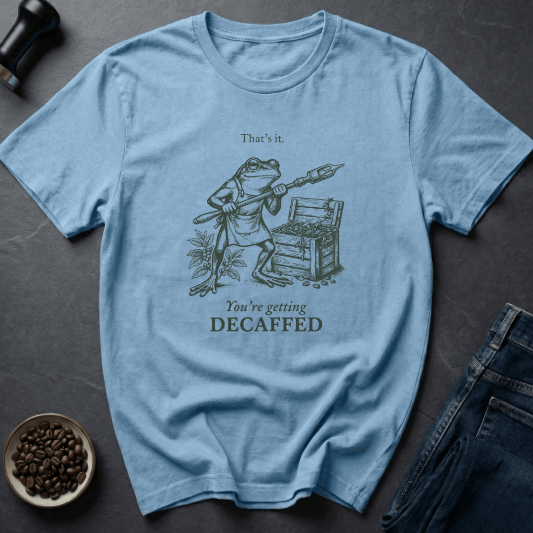 Coffee graphic Decaf Threat T-Shirt in Cornsilk / S by Caffeine Dept