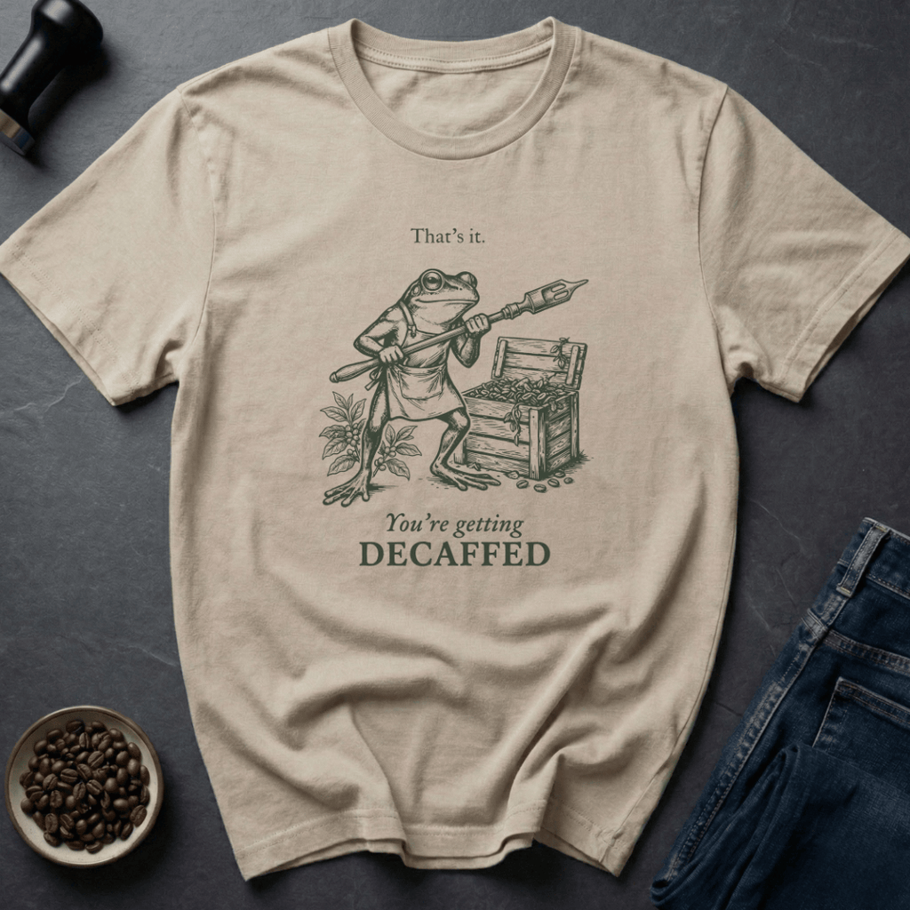 Coffee graphic Decaf Threat T-Shirt in Cornsilk / S by Caffeine Dept