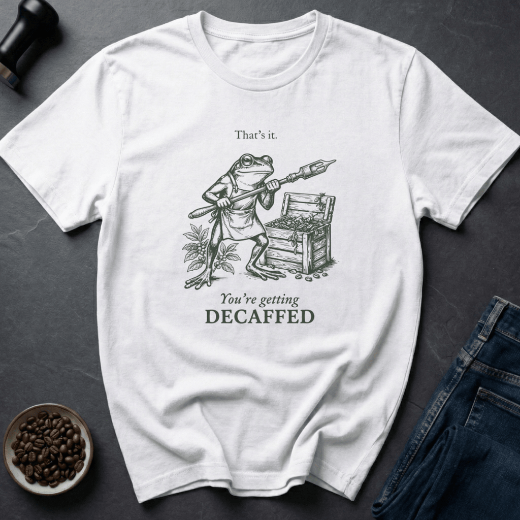 Coffee graphic Decaf Threat T-Shirt in Cornsilk / S by Caffeine Dept