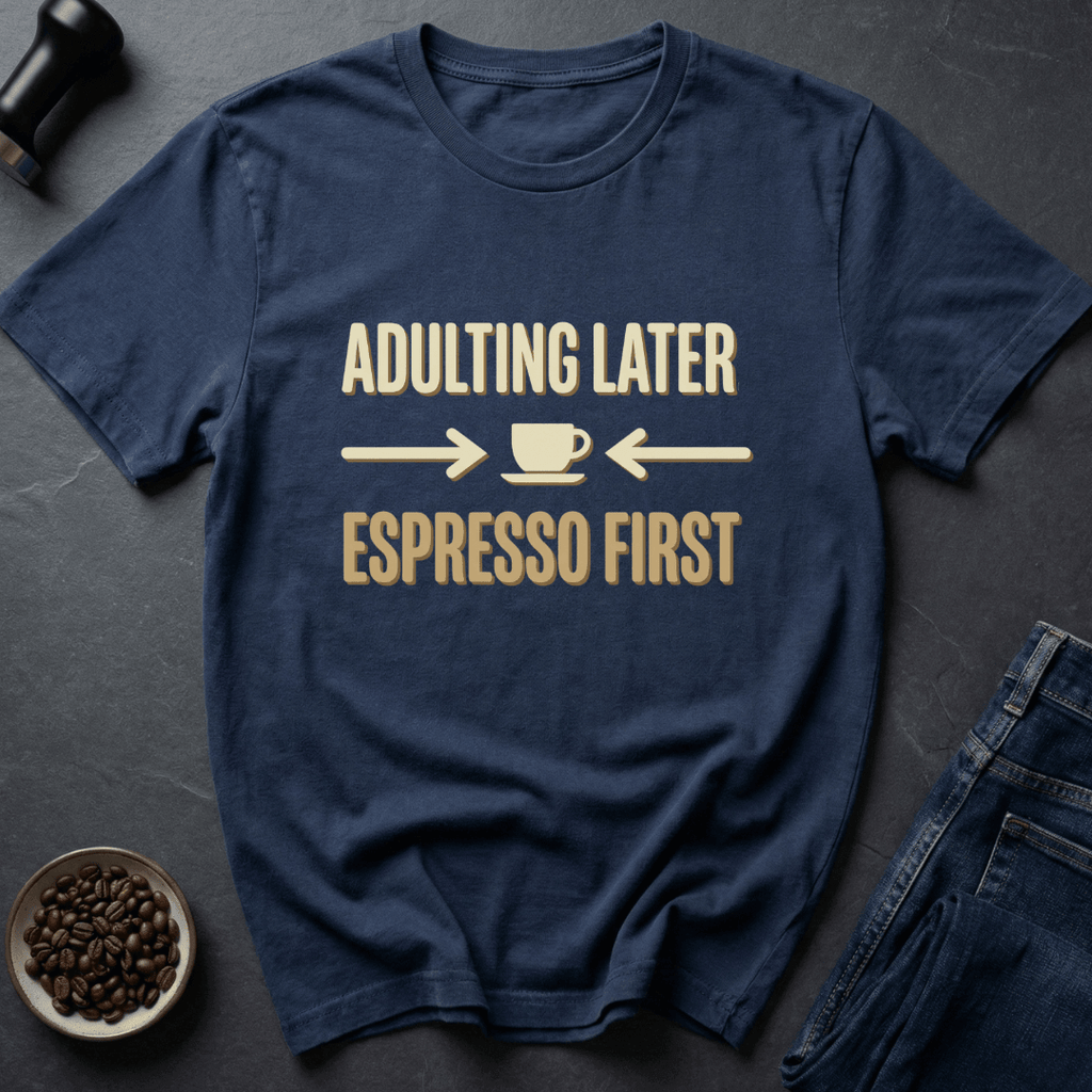 Coffee graphic Delay Adulting T-Shirt in Navy / S by Caffeine Dept