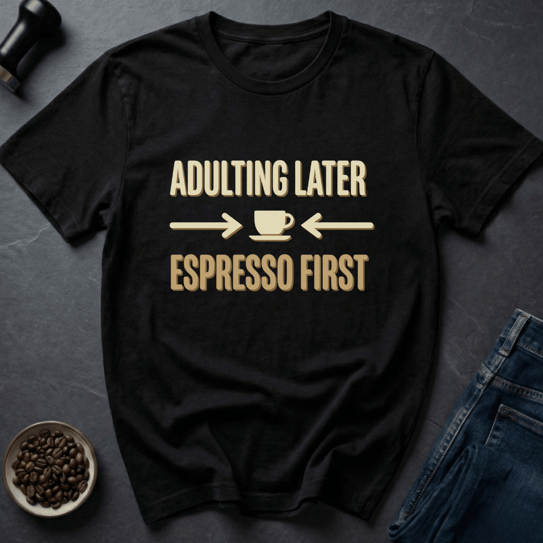 Coffee graphic Delay Adulting T-Shirt in Navy / S by Caffeine Dept