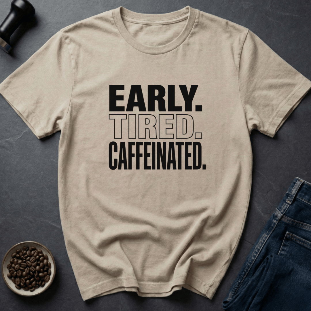 Coffee graphic Early Tired T-Shirt in Sand / S by Caffeine Dept