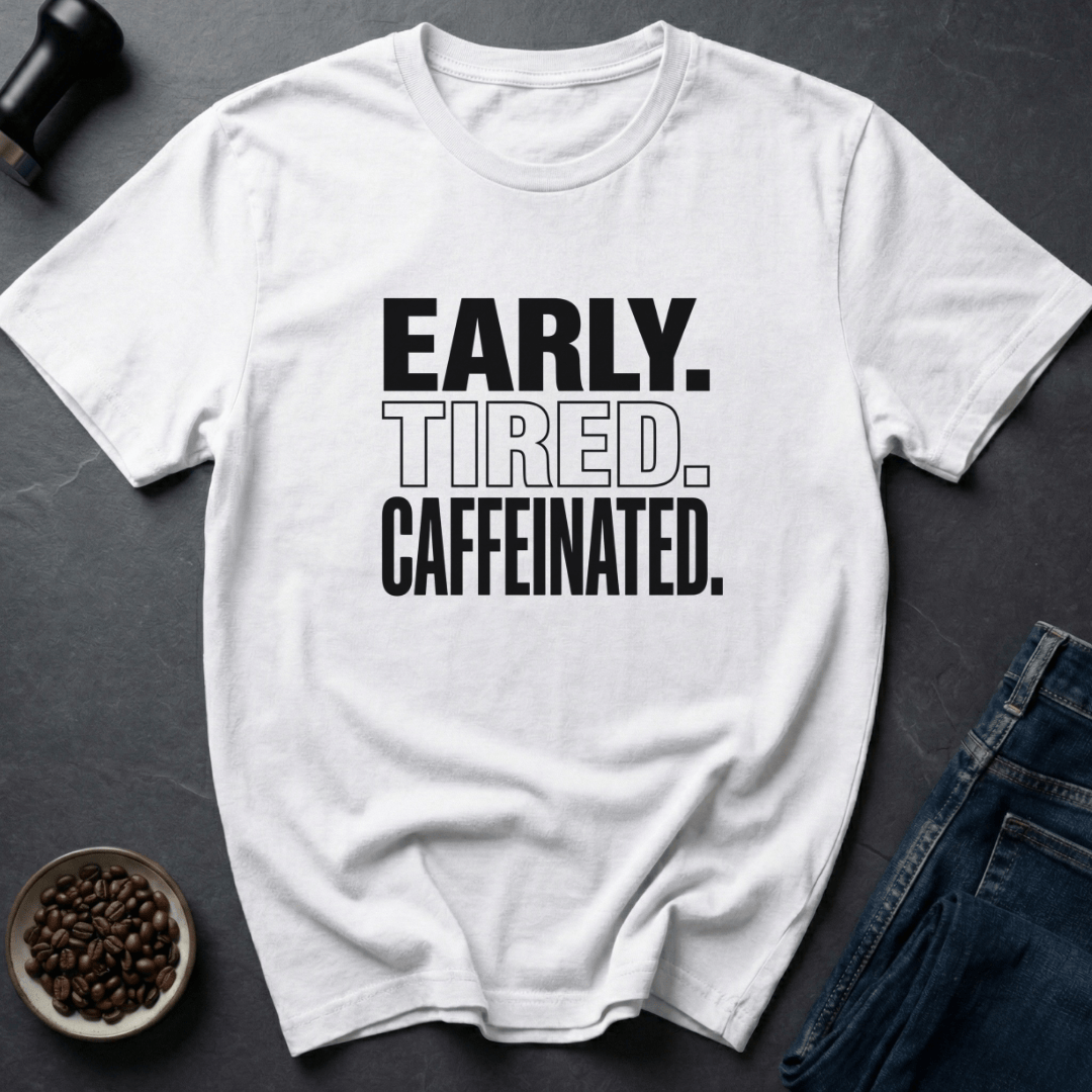 Coffee graphic Early Tired T-Shirt in Sand / S by Caffeine Dept