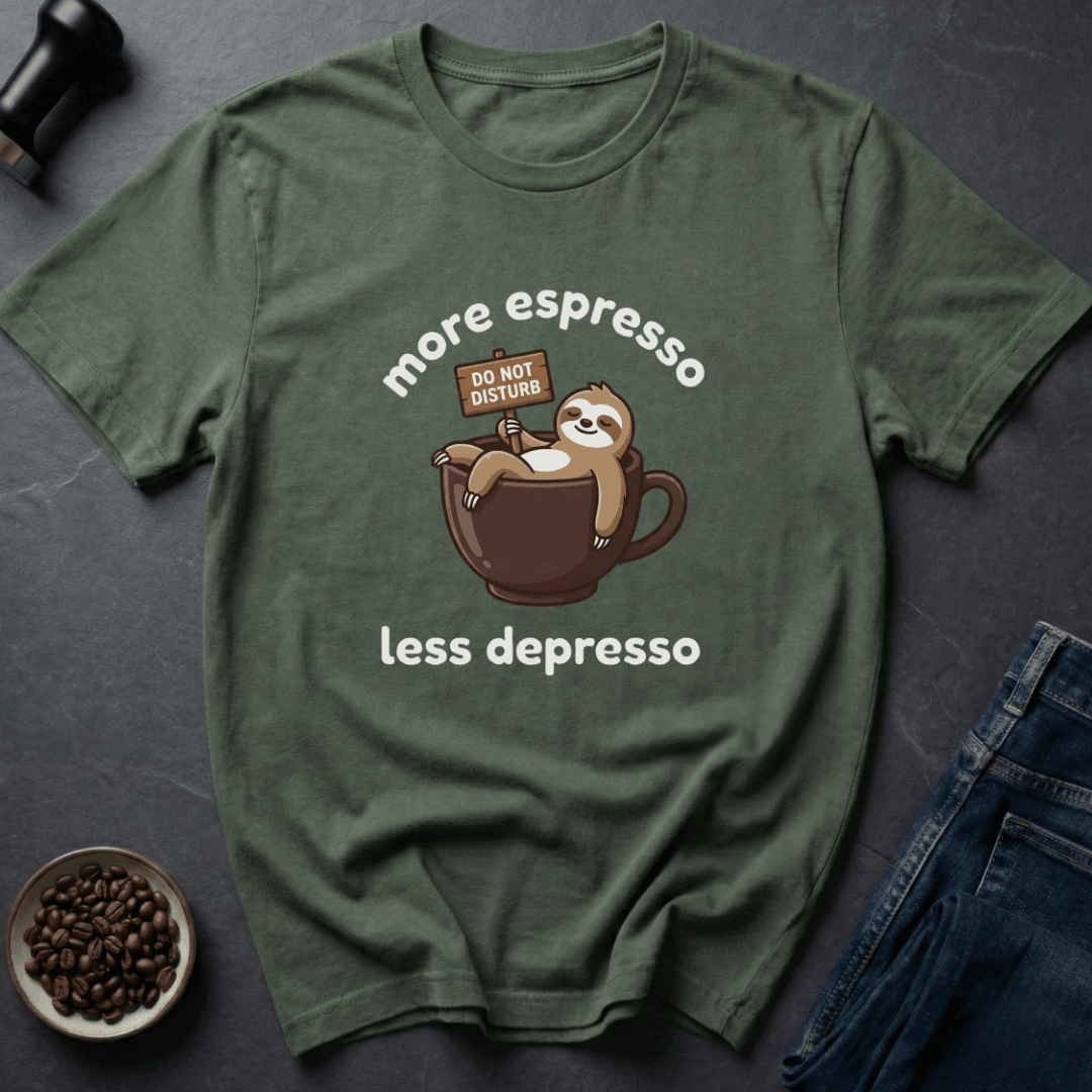 Coffee graphic Emotionally Espresso T-Shirt in Military Green / S by Caffeine Dept