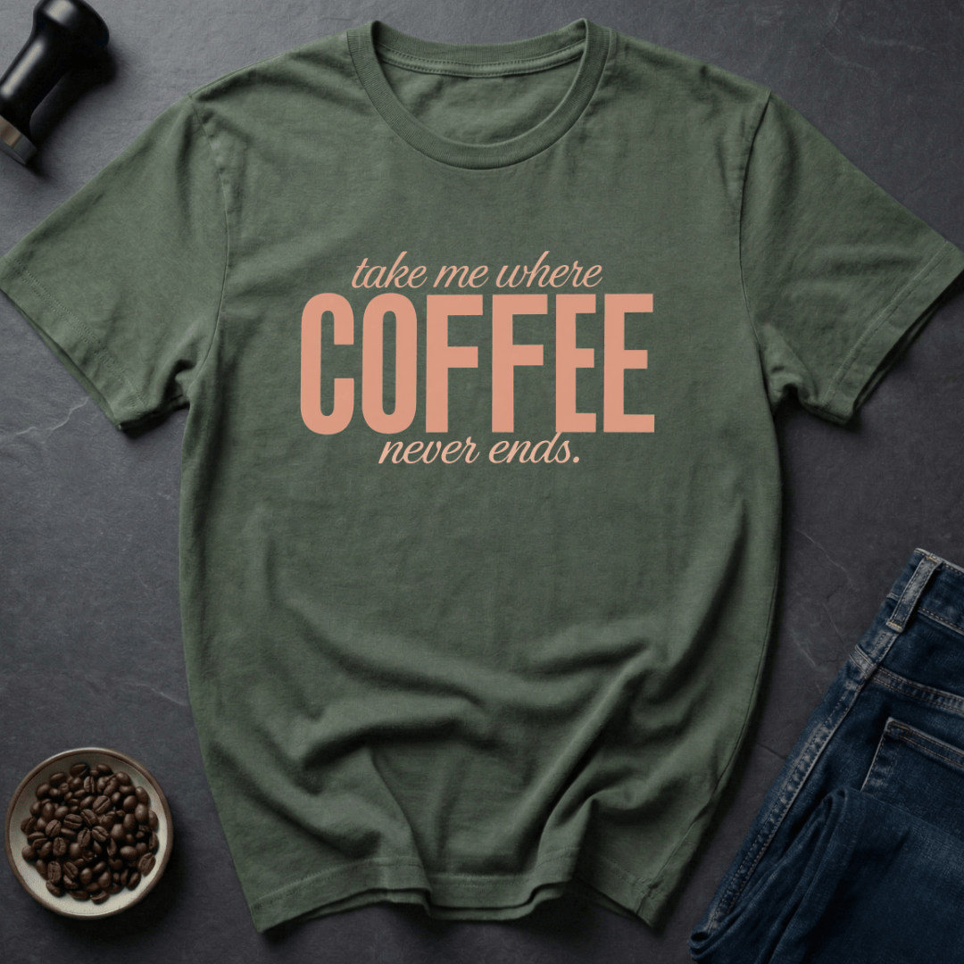 Coffee graphic Endless Coffee T-Shirt in Military Green / S by Caffeine Dept