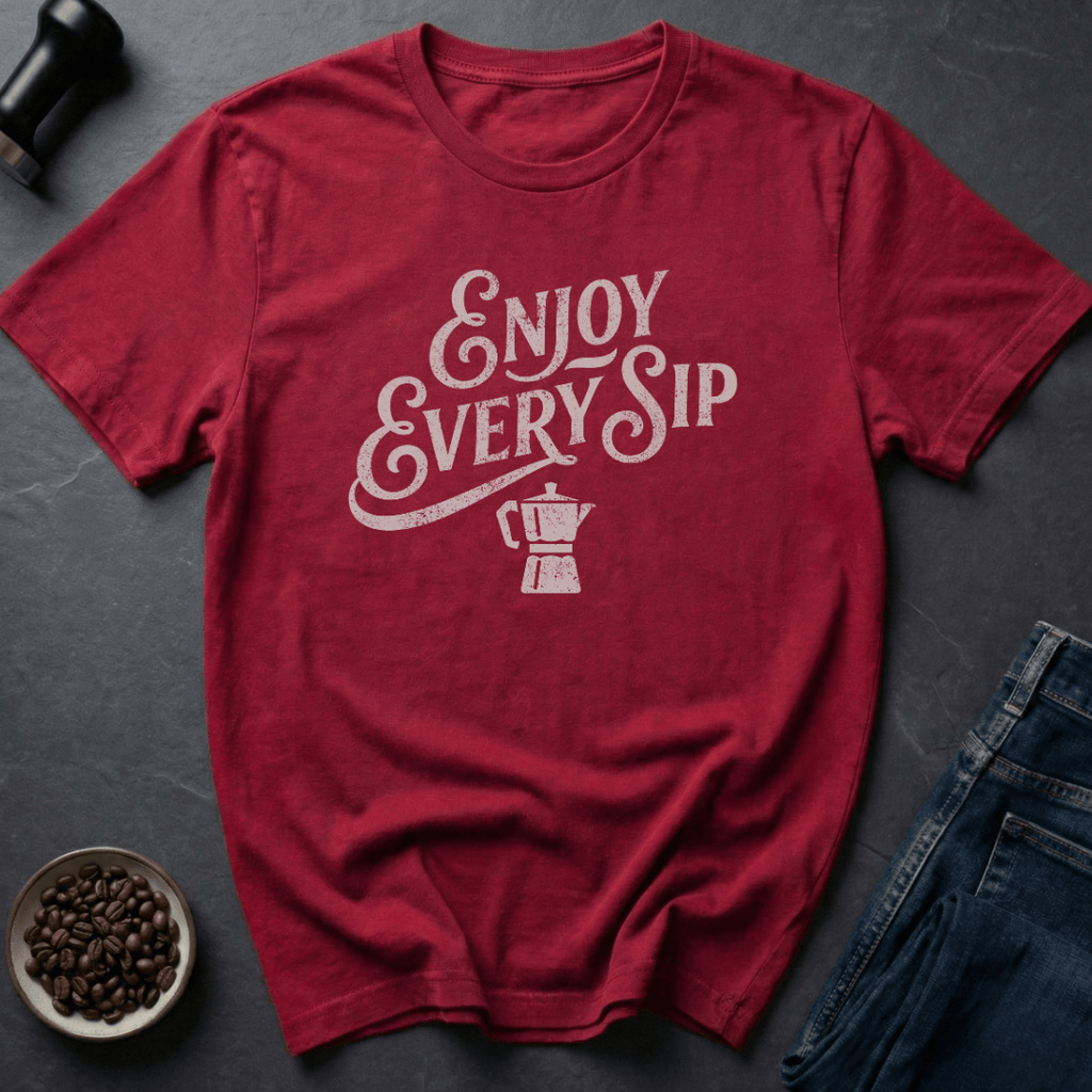 Coffee graphic Every Sip T-Shirt in Heather Red / S by Caffeine Dept