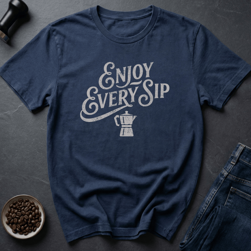 Coffee graphic Every Sip T-Shirt in Navy / S by Caffeine Dept