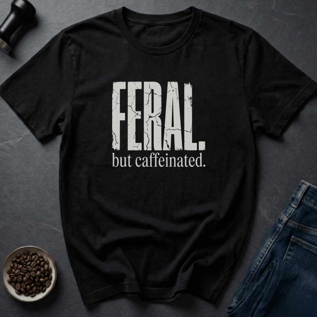 Coffee graphic Feral But Caffeinated T-Shirt in Military Green / S by Caffeine Dept