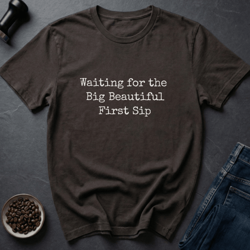 Coffee graphic First Sip T-Shirt in Military Green / S by Caffeine Dept