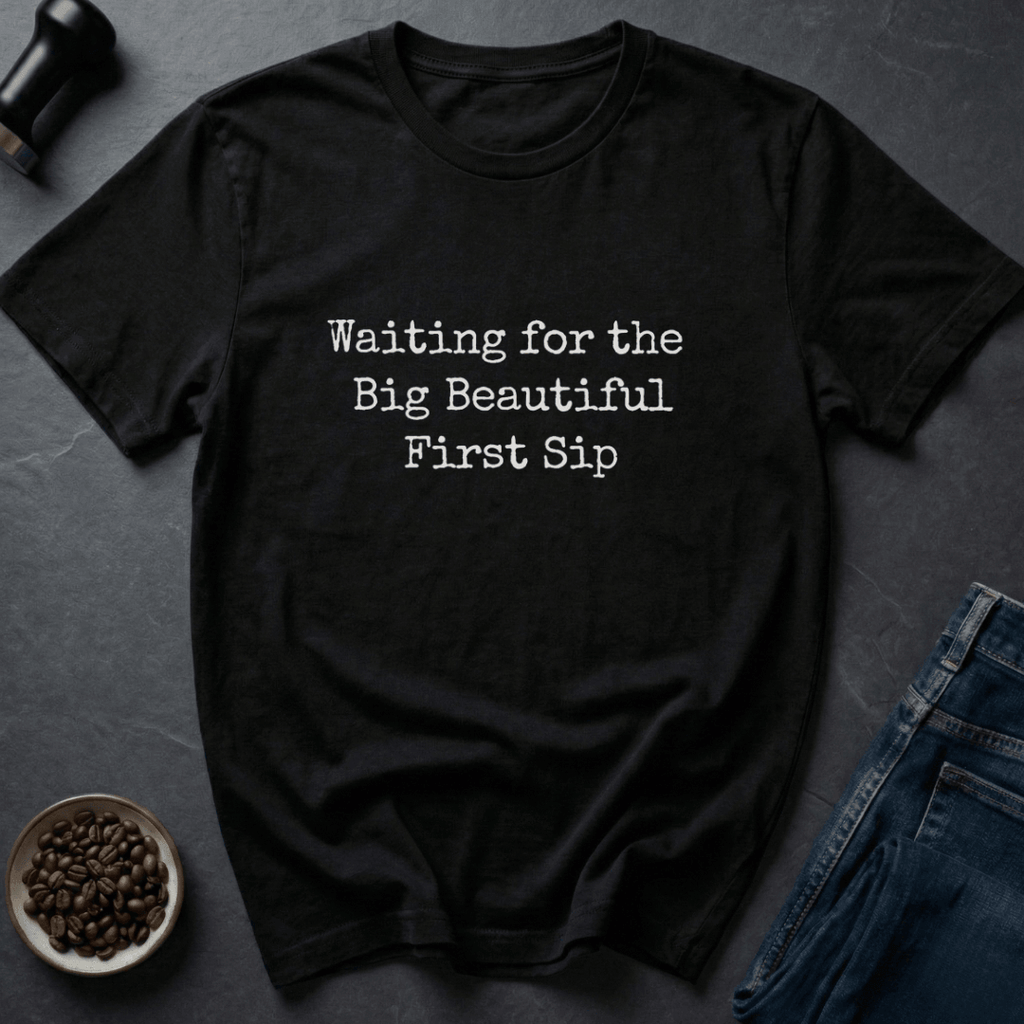 Coffee graphic First Sip T-Shirt in Military Green / S by Caffeine Dept