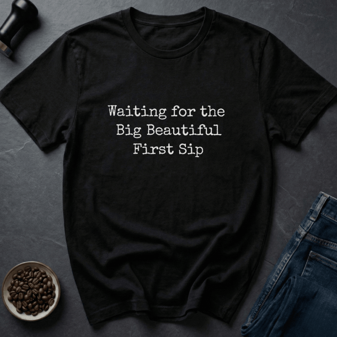 Coffee graphic First Sip T-Shirt in Military Green / S by Caffeine Dept