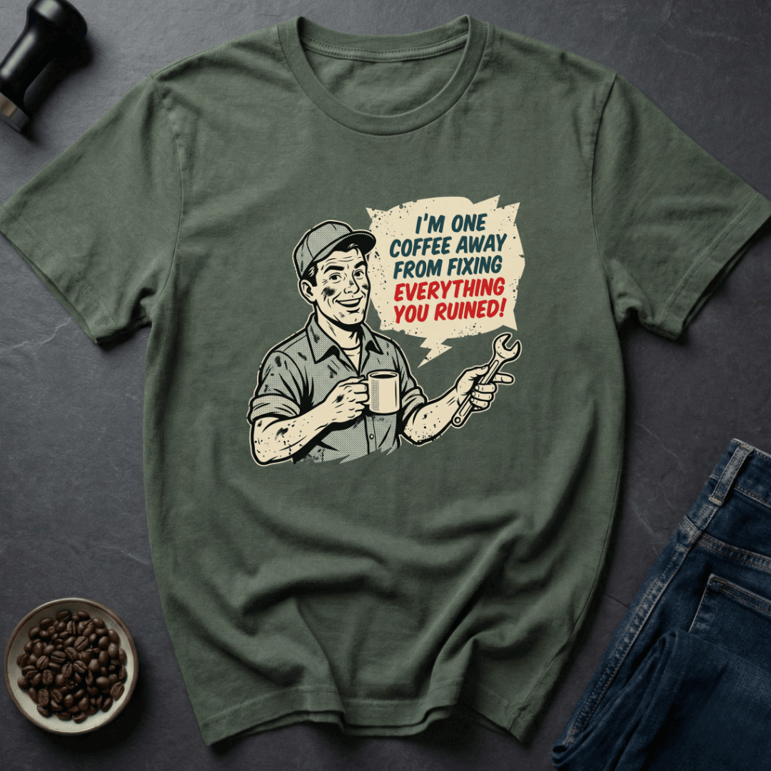 Coffee graphic Fix Chaos T-Shirt in Military Green / S by Caffeine Dept