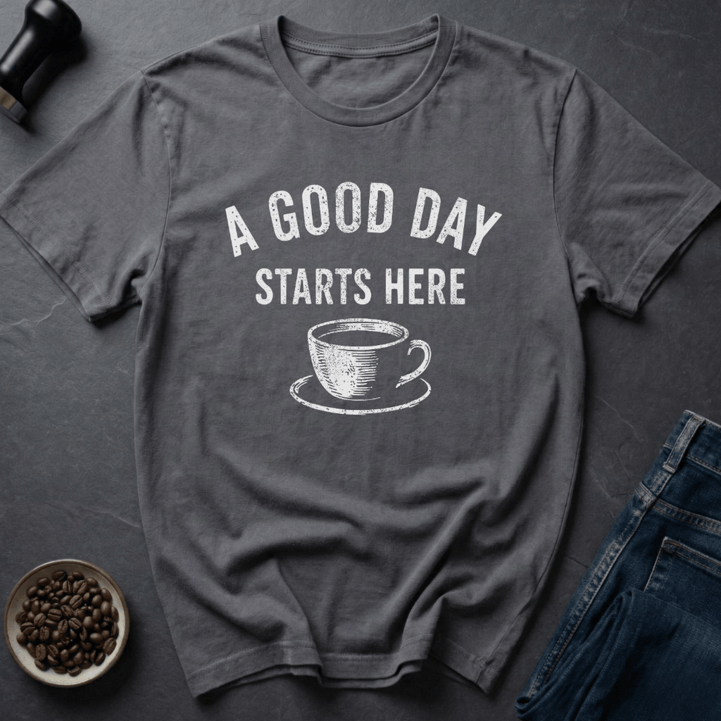 Coffee graphic Good Day T-Shirt in Charcoal / S by Caffeine Dept