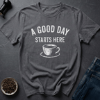 Coffee graphic Good Day T-Shirt in Charcoal / S by Caffeine Dept