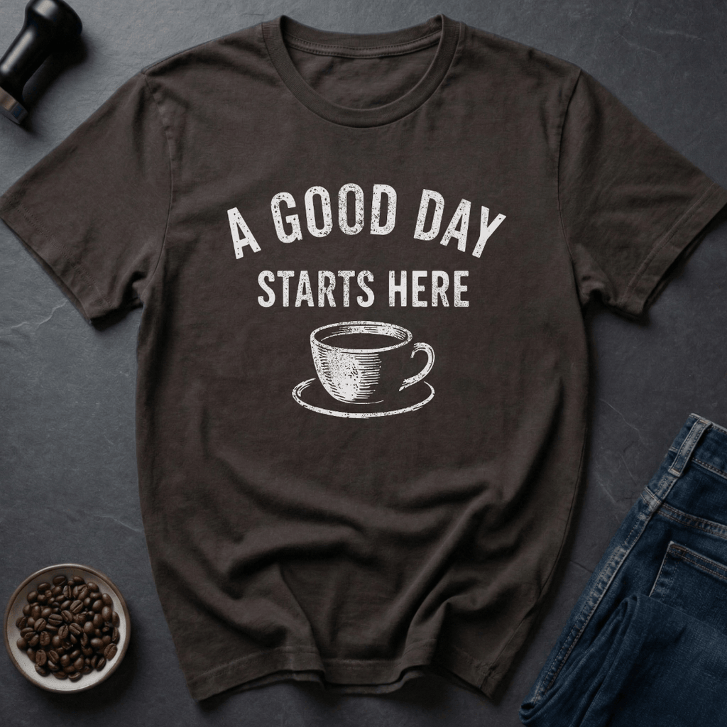 Coffee graphic Good Day T-Shirt in Dark Chocolate / S by Caffeine Dept