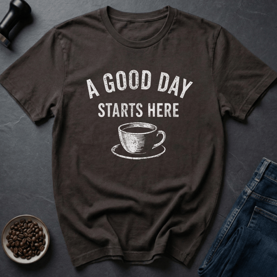 Coffee graphic Good Day T-Shirt in Dark Chocolate / S by Caffeine Dept