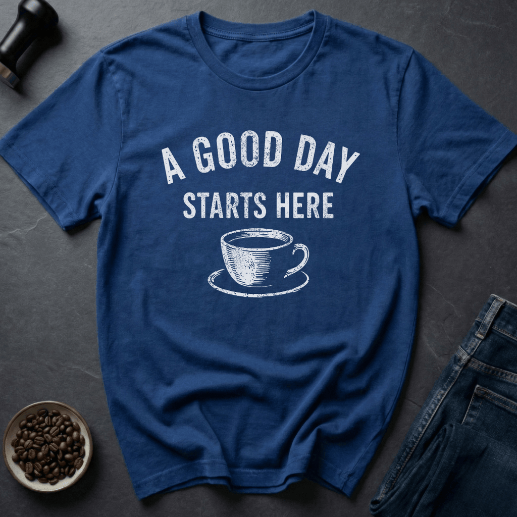 Coffee graphic Good Day T-Shirt in Royal / S by Caffeine Dept