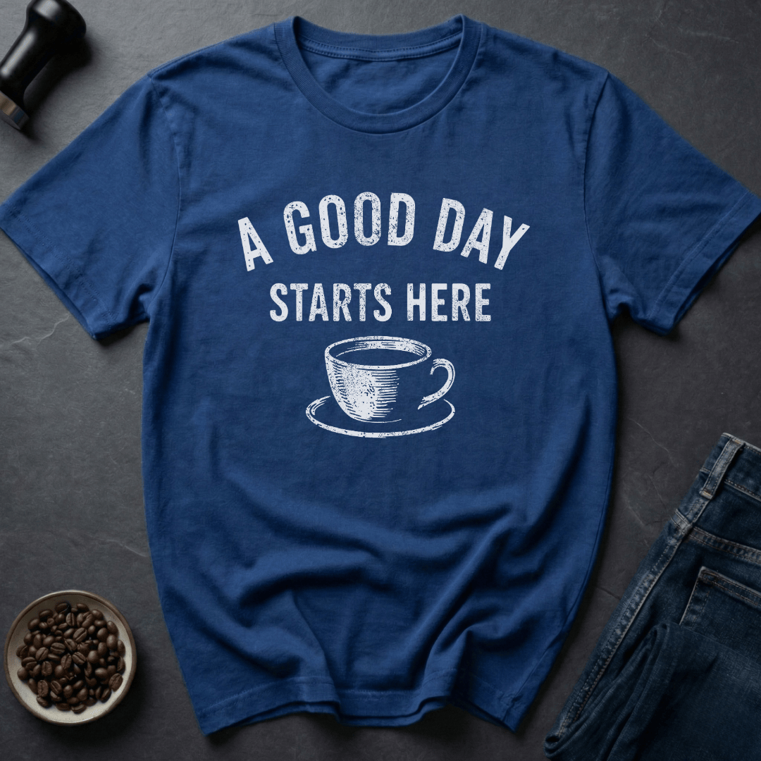 Coffee graphic Good Day T-Shirt in Royal / S by Caffeine Dept