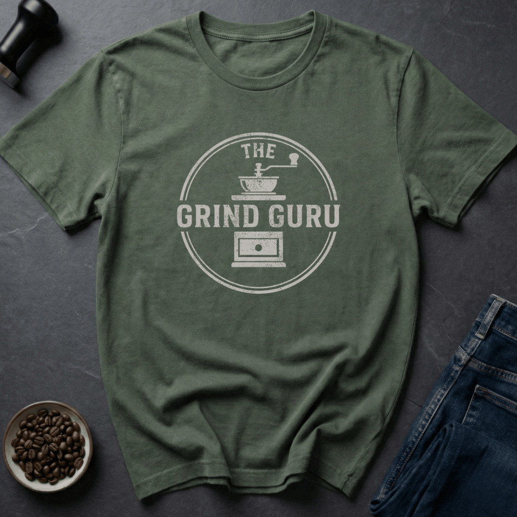 Coffee graphic Grind Guru T-Shirt in Military Green / S by Caffeine Dept