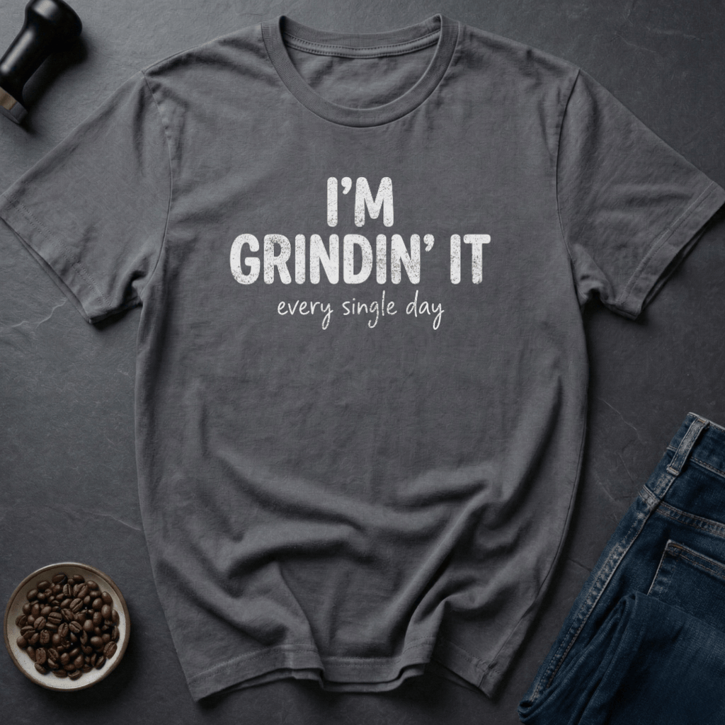 Coffee graphic Grind Mode T-Shirt in Charcoal / S by Caffeine Dept