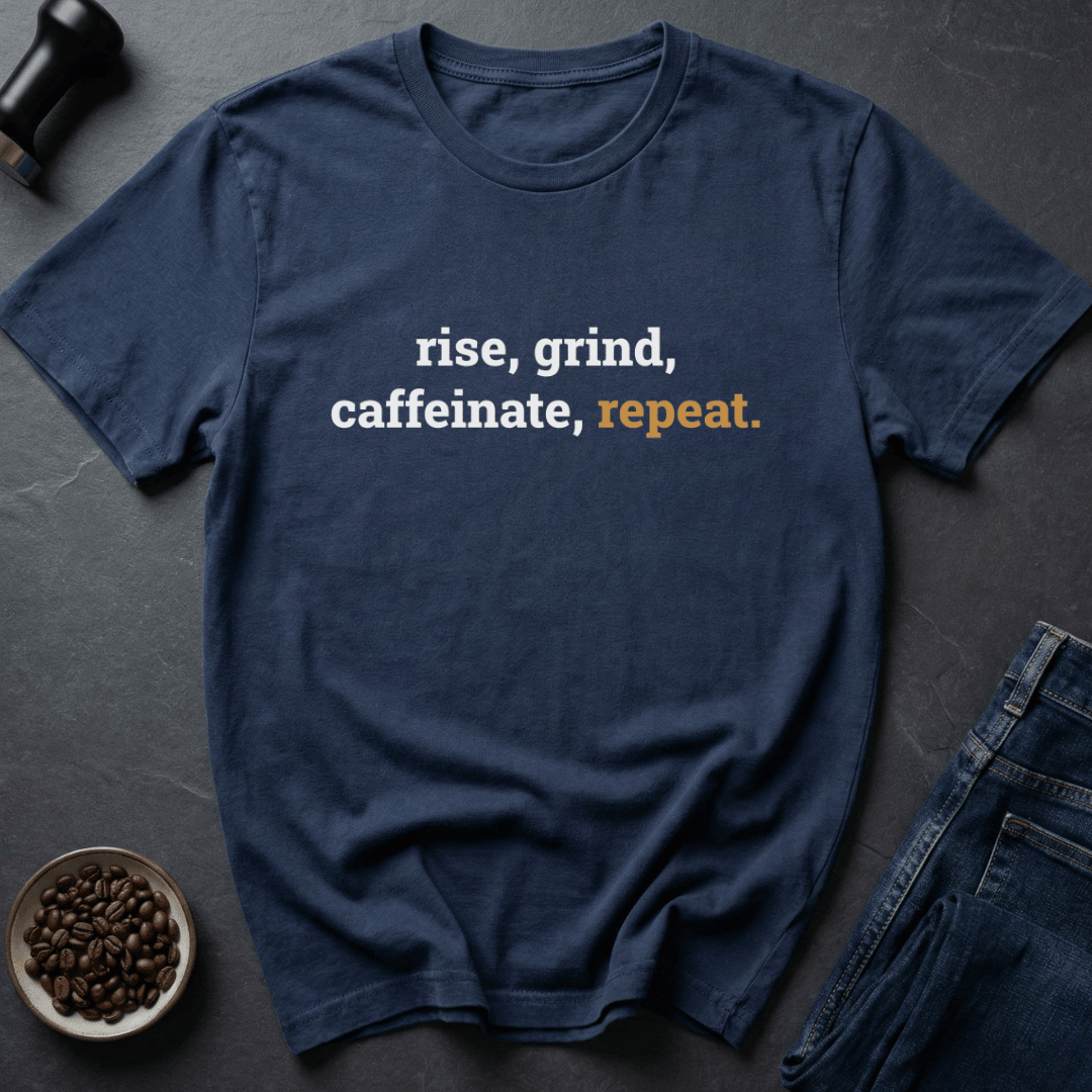 Coffee graphic Grind Repeat T-Shirt in Navy / S by Caffeine Dept