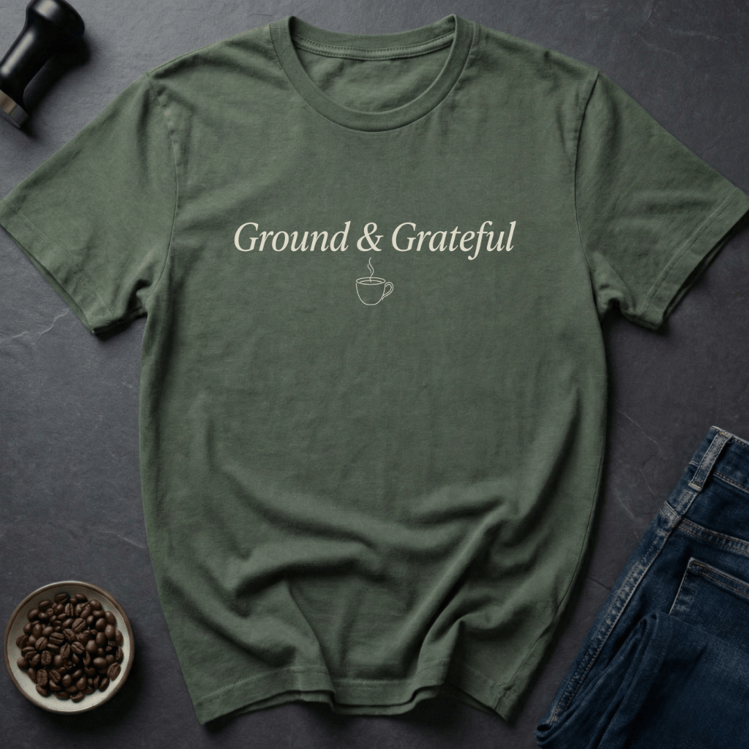 Coffee graphic Ground Grateful T-Shirt in Military Green / S by Caffeine Dept