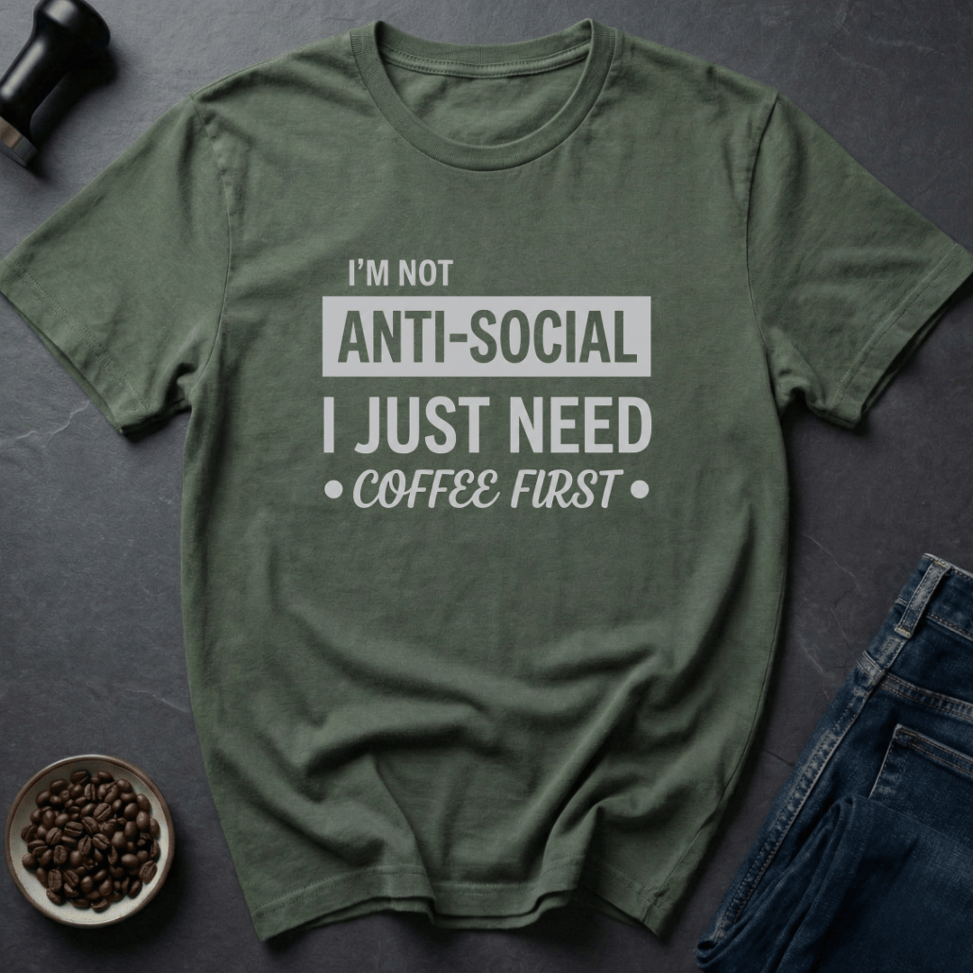 Coffee graphic Grumpy Introvert T-Shirt in Military Green / S by Caffeine Dept
