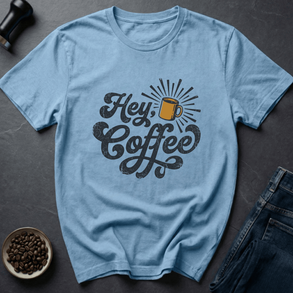 Coffee graphic Hey Coffee T-Shirt in Light Blue / S by Caffeine Dept