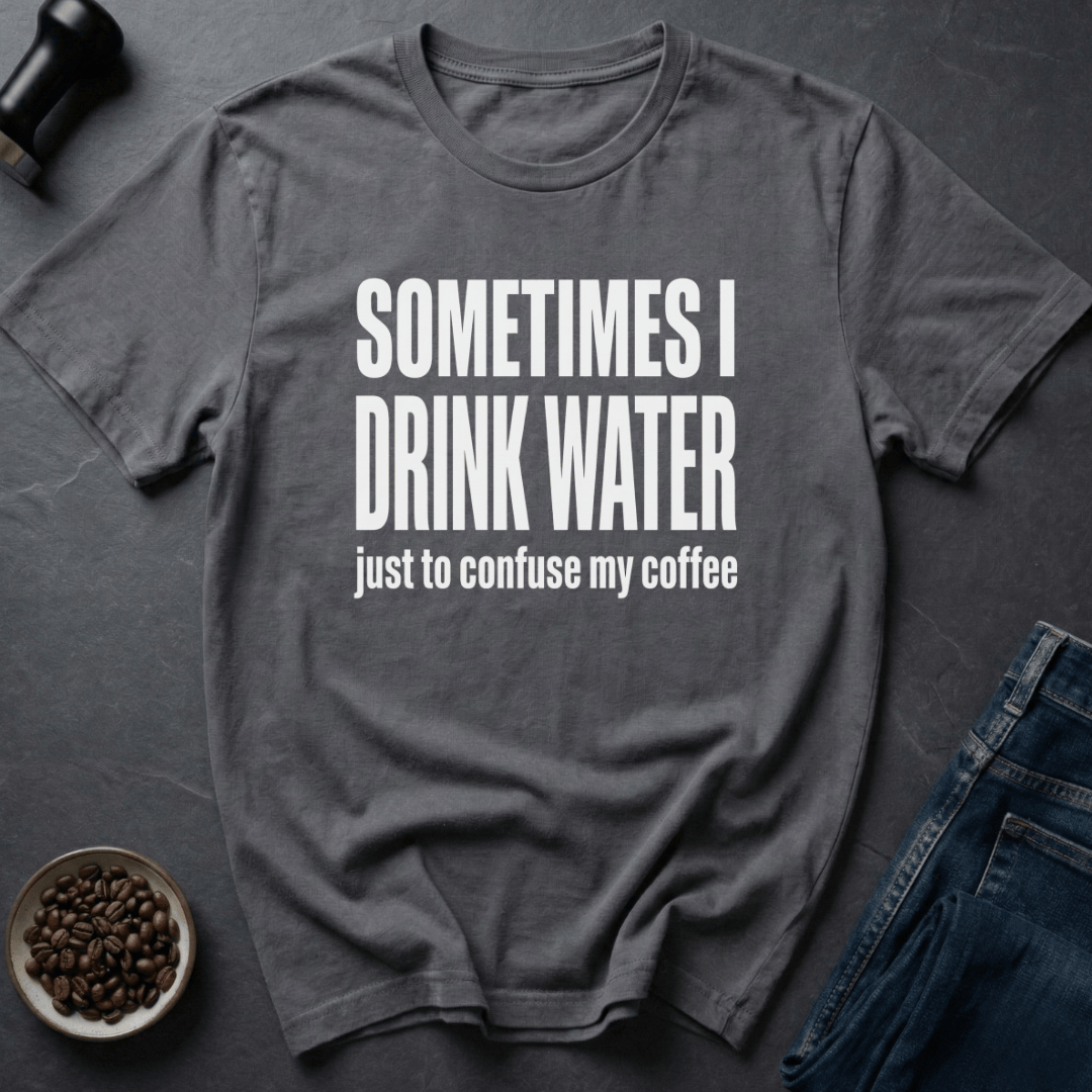 Coffee graphic Hydration Prank T-Shirt in Charcoal / S by Caffeine Dept