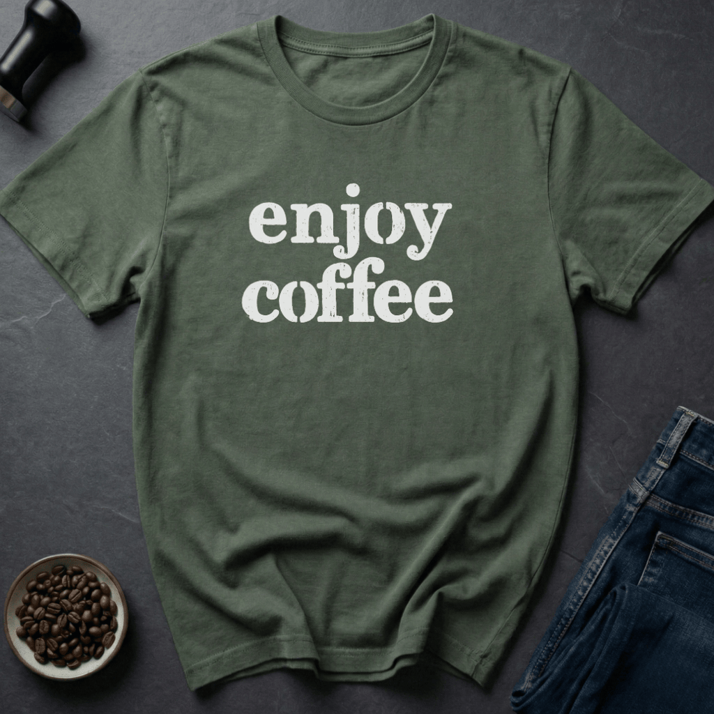 Coffee graphic Just Enjoy T-Shirt in Military Green / S by Caffeine Dept