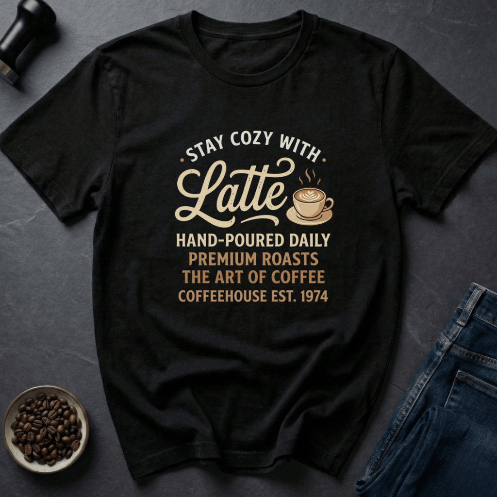 Coffee graphic Latte Mood T-Shirt in Black / S by Caffeine Dept
