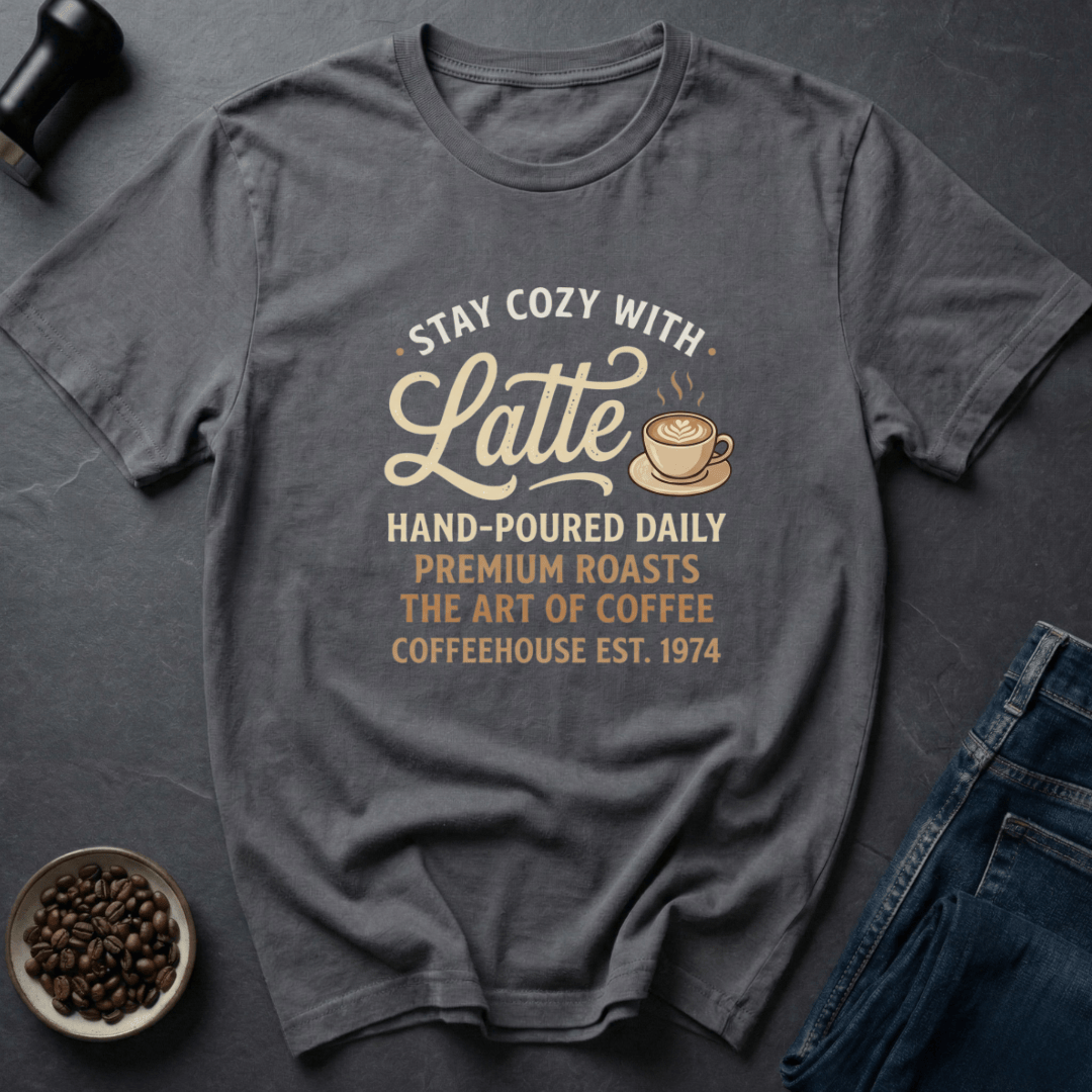 Coffee graphic Latte Mood T-Shirt in Charcoal / S by Caffeine Dept