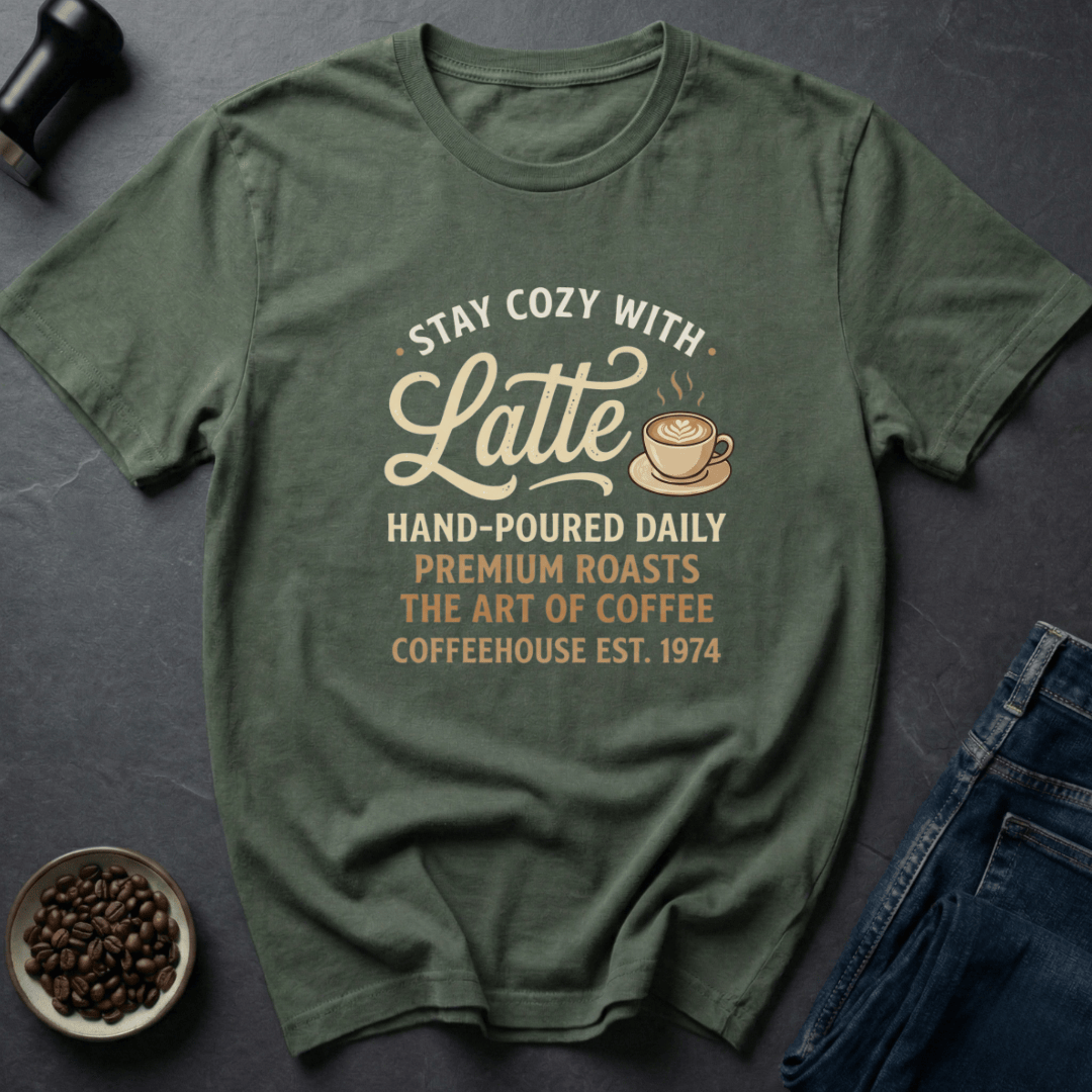 Coffee graphic Latte Mood T-Shirt in Military Green / S by Caffeine Dept
