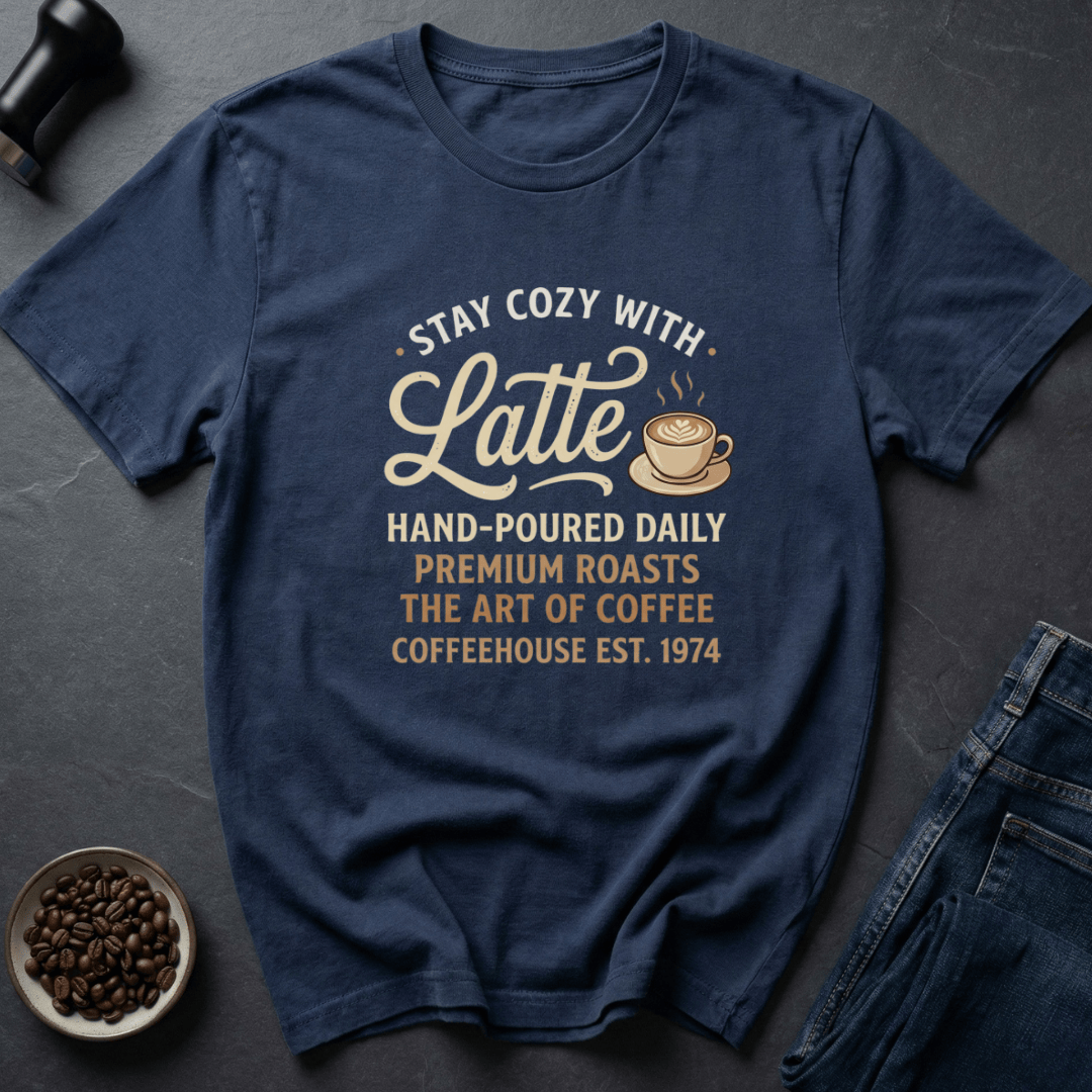 Coffee graphic Latte Mood T-Shirt in Navy / S by Caffeine Dept