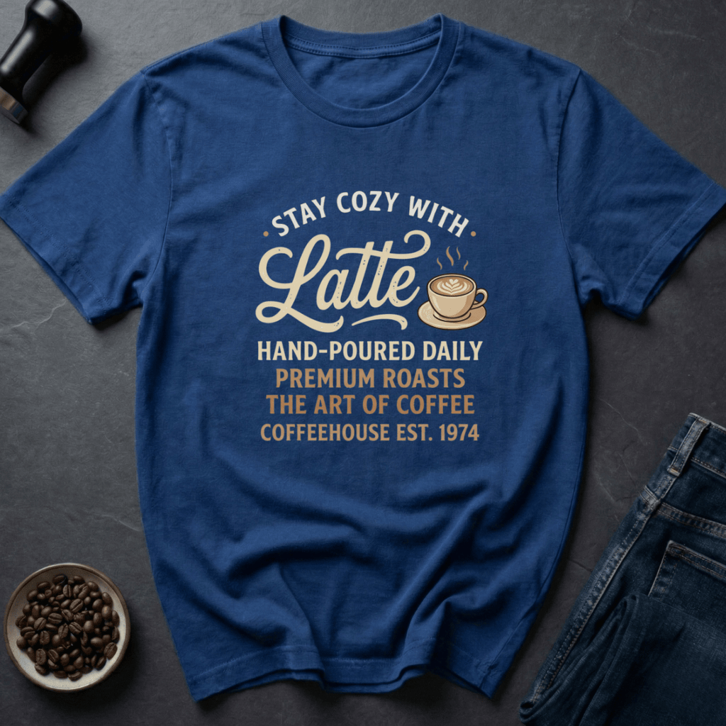 Coffee graphic Latte Mood T-Shirt in Royal / S by Caffeine Dept