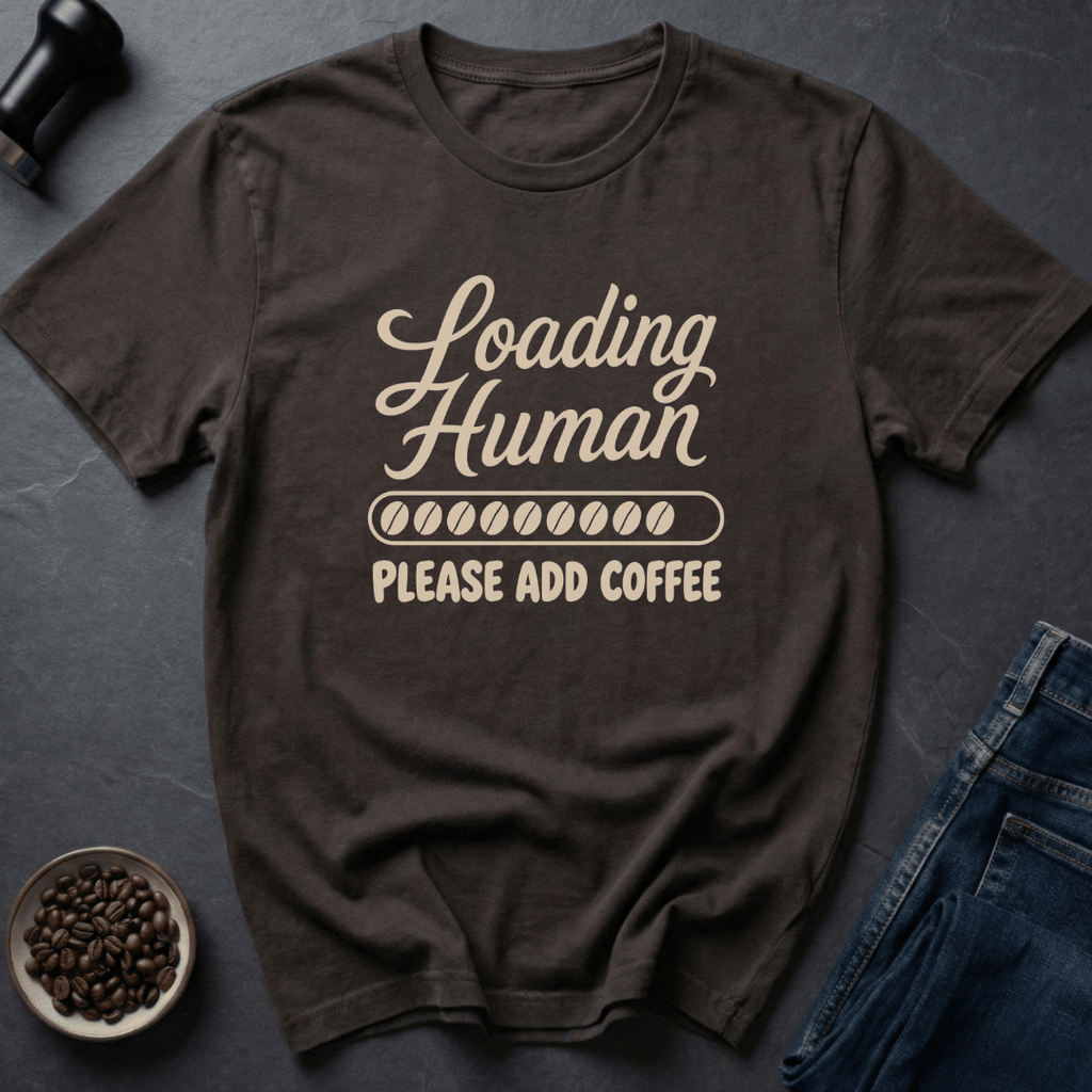 Coffee graphic Loading Human T-Shirt in Dark Chocolate / S by Caffeine Dept