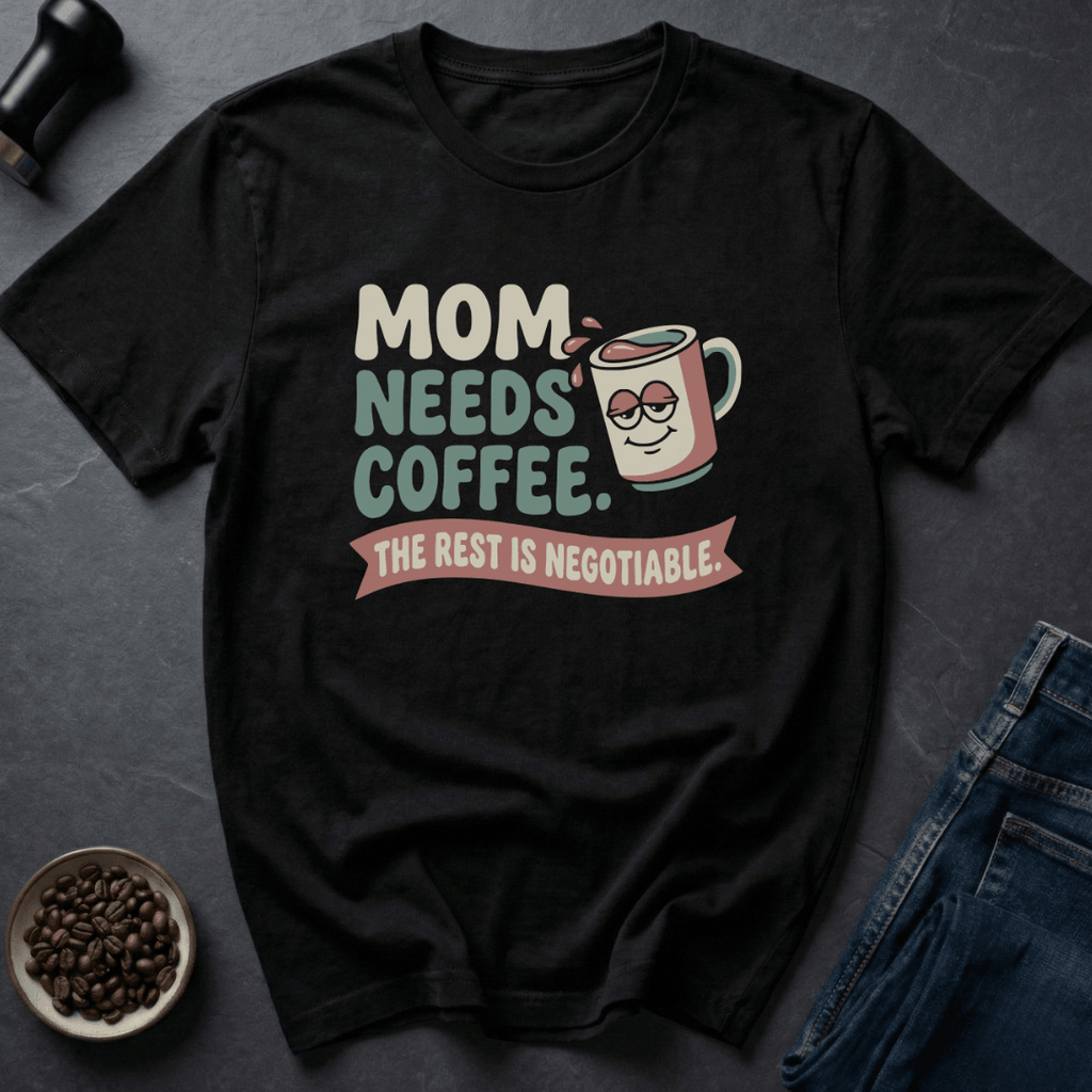 Coffee graphic Mom Needs Coffee T-Shirt in Black / S by Caffeine Dept