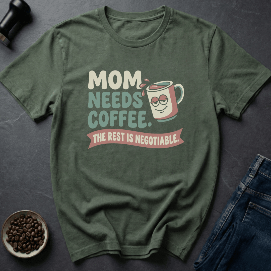 Coffee graphic Mom Needs Coffee T-Shirt in Black / S by Caffeine Dept