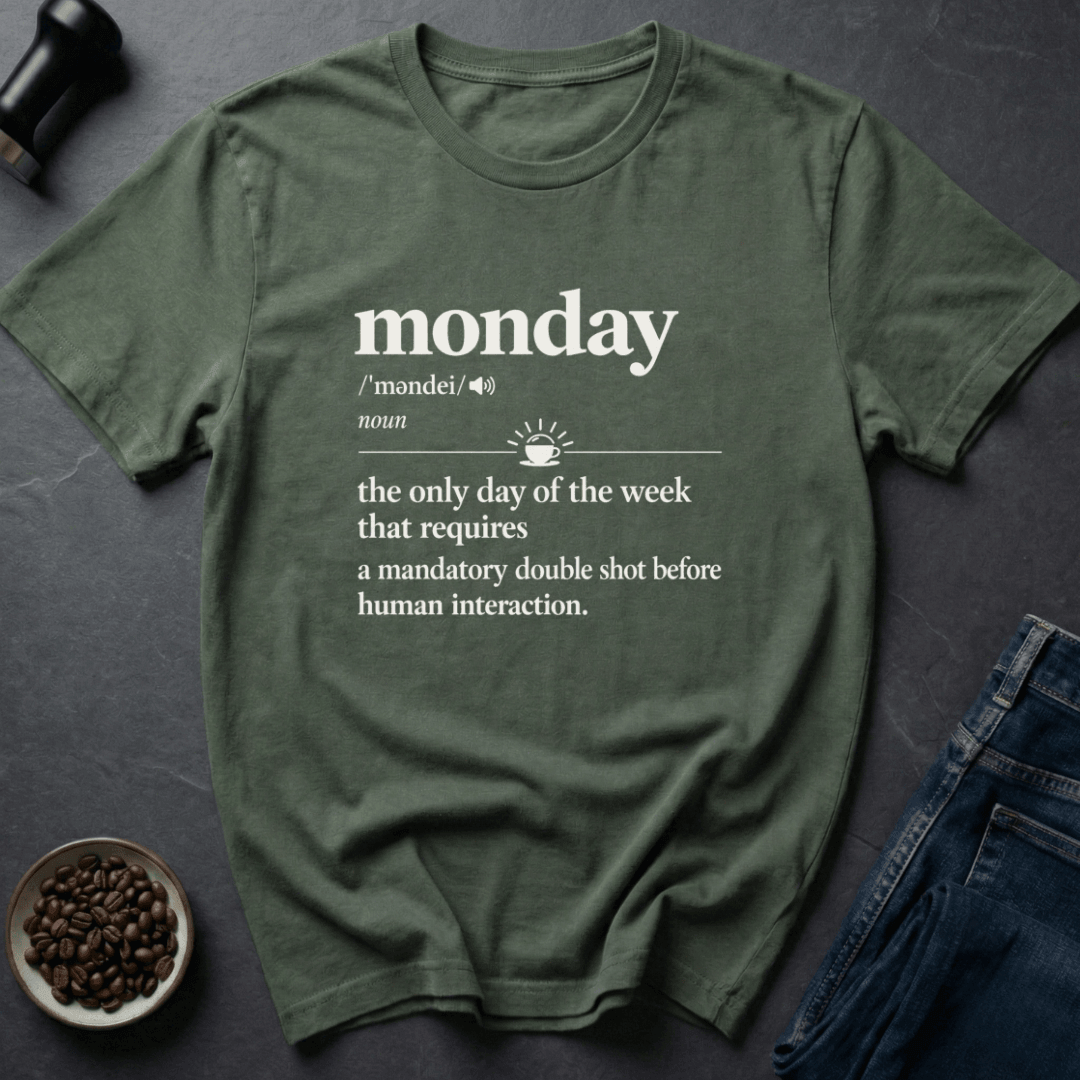 Coffee graphic Monday Coffee T-Shirt in Military Green / S by Caffeine Dept