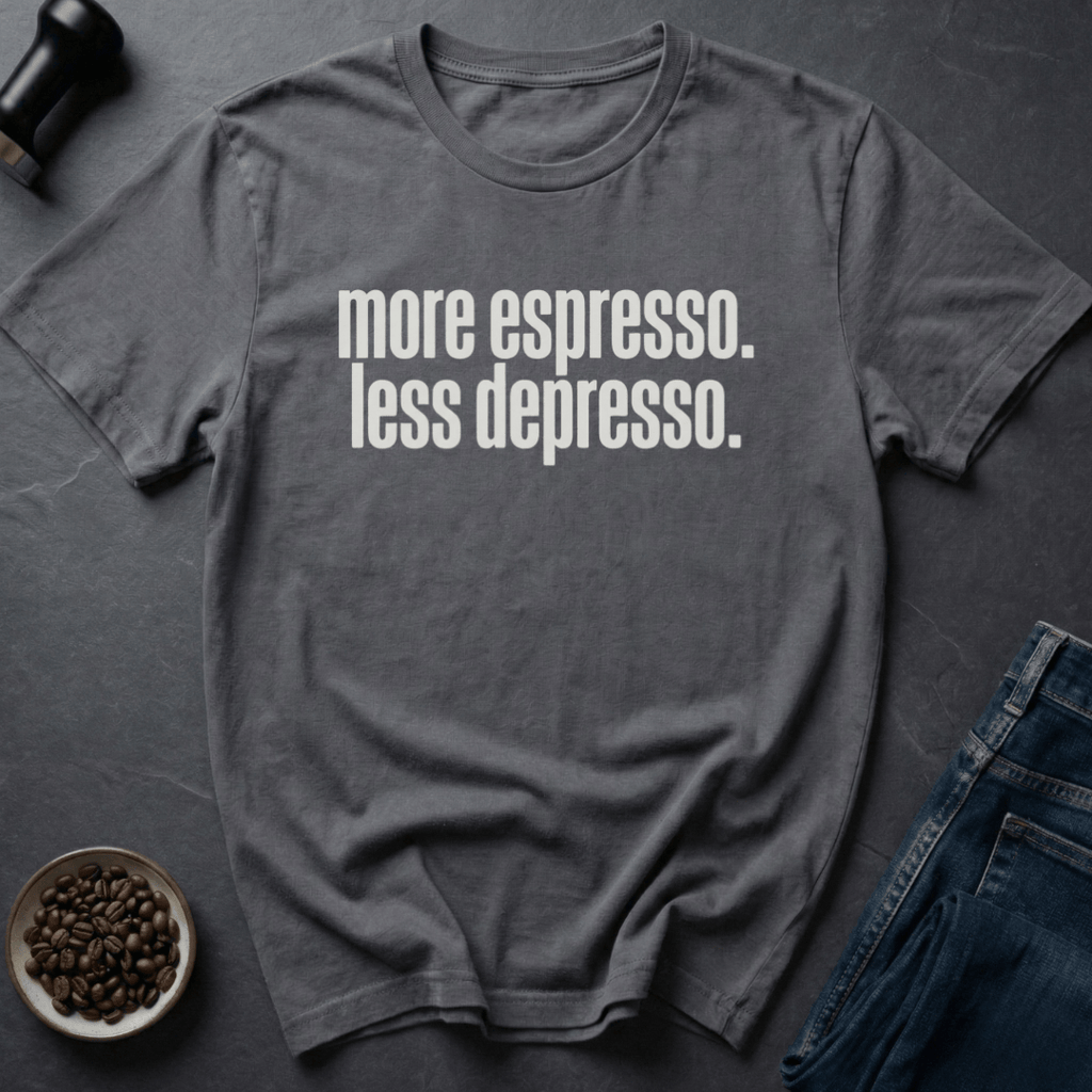Coffee graphic More Espresso Less Depresso T-Shirt in Dark Chocolate / S by Caffeine Dept
